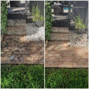 Brick Walkway Power Washed Before and After